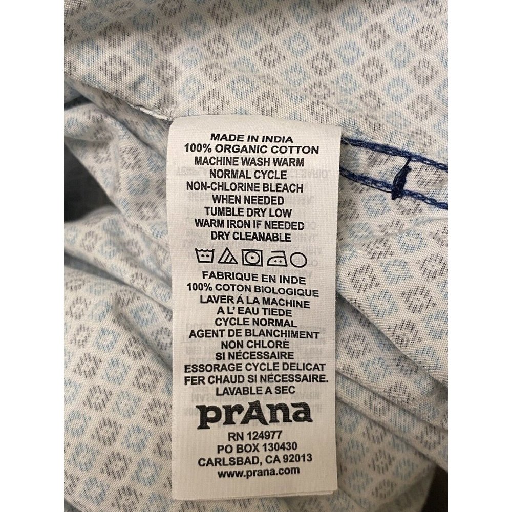 Prana Slim Fit XL Short Sleeve Button Front Men's Hiking Shirt White Teal Black - Picture 11 of 11